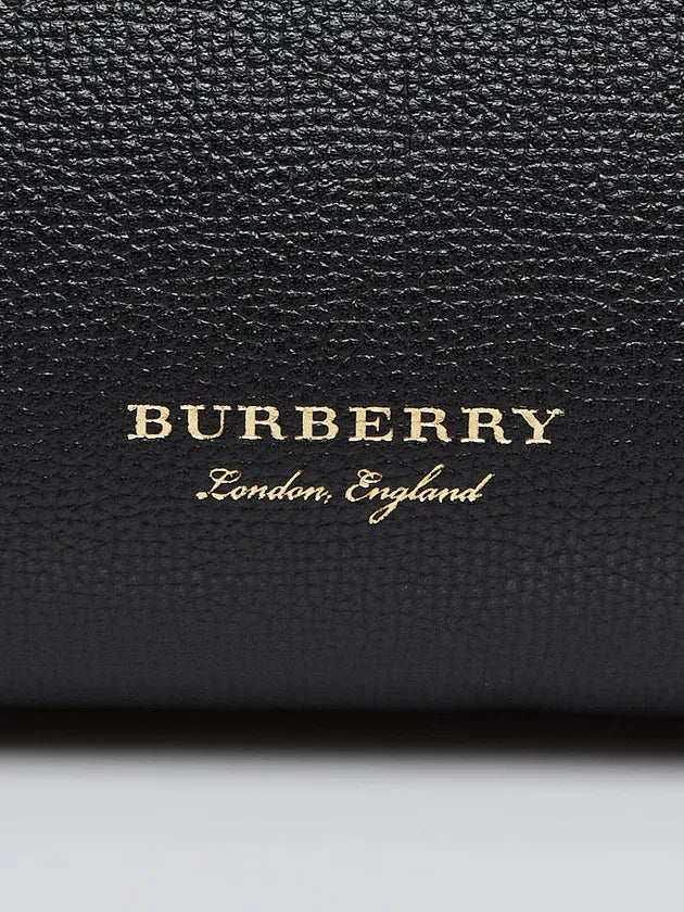 Burberry Black Calf Leather House Check Medium Banner Tote Bag
