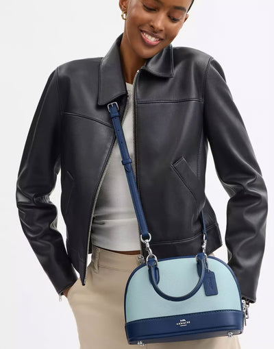 COACH Sabrina Satchel Bag in Colorblock – Light/Deep Blue hover