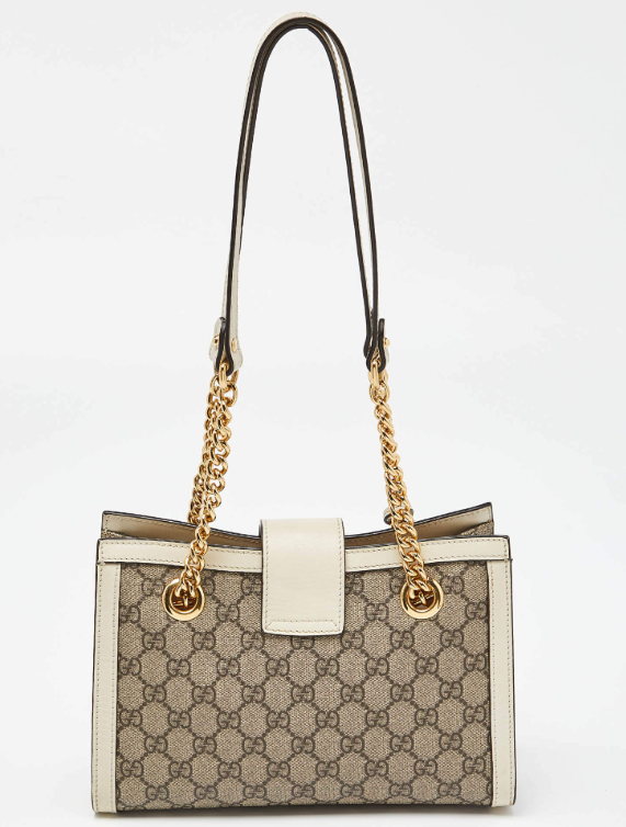 Gucci Beige/Off White GG Supreme Canvas and Leather Small Padlock Tote