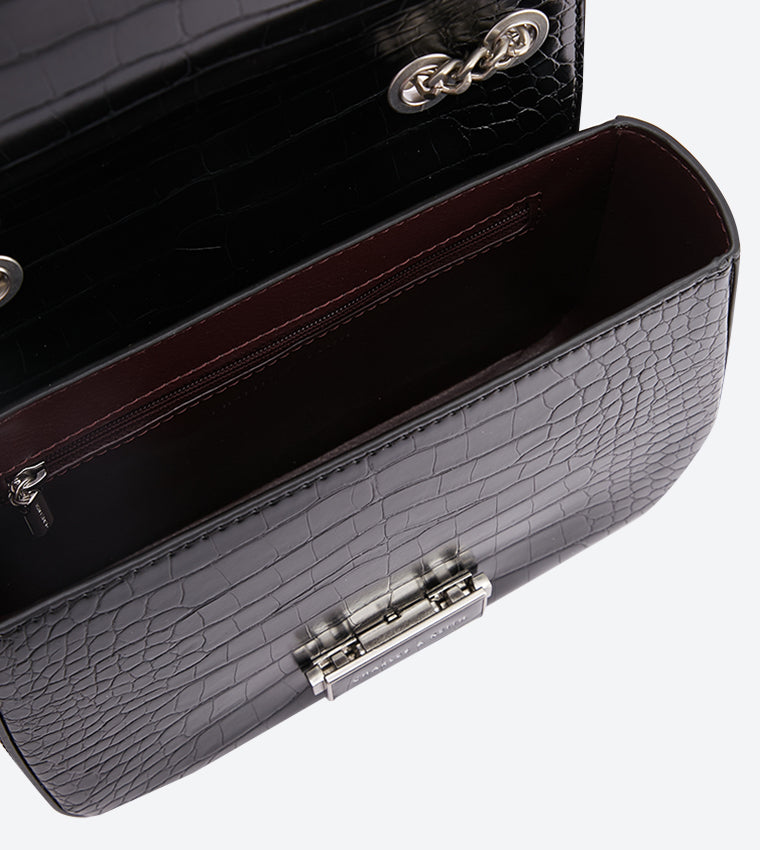 Charles & Keith Croc-Effect Structured Cross Body Bag - Black