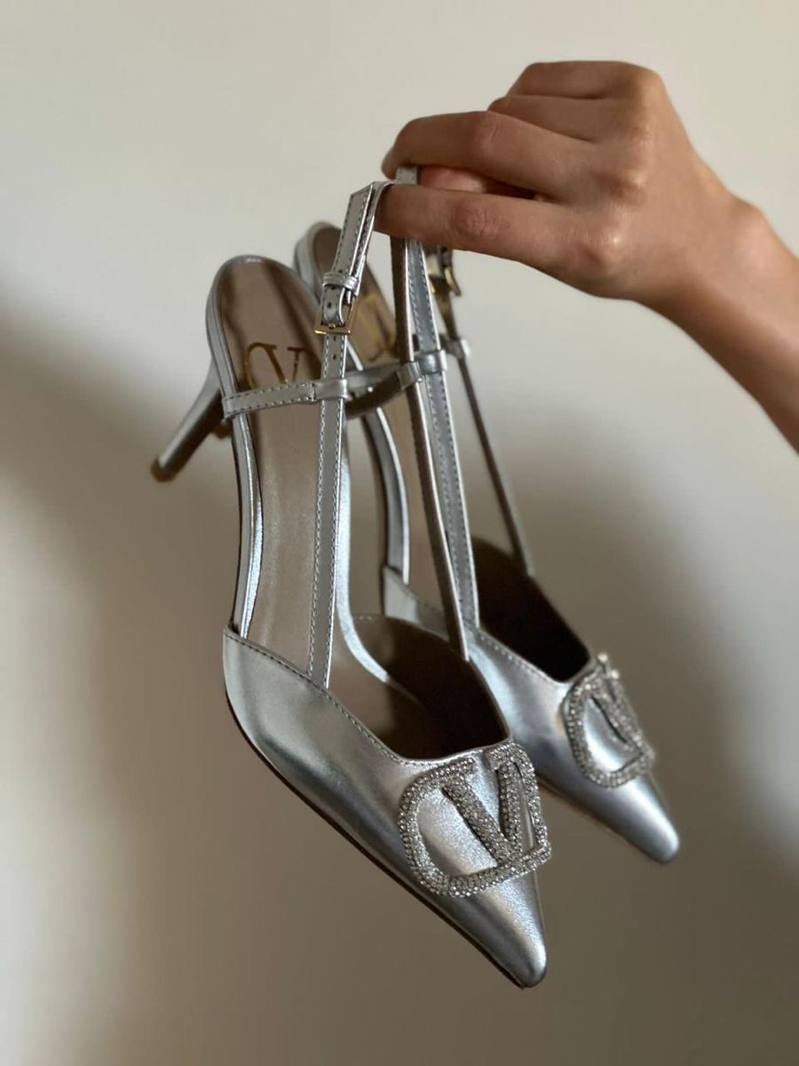Stylish Silver Slingback Heels with Buckle