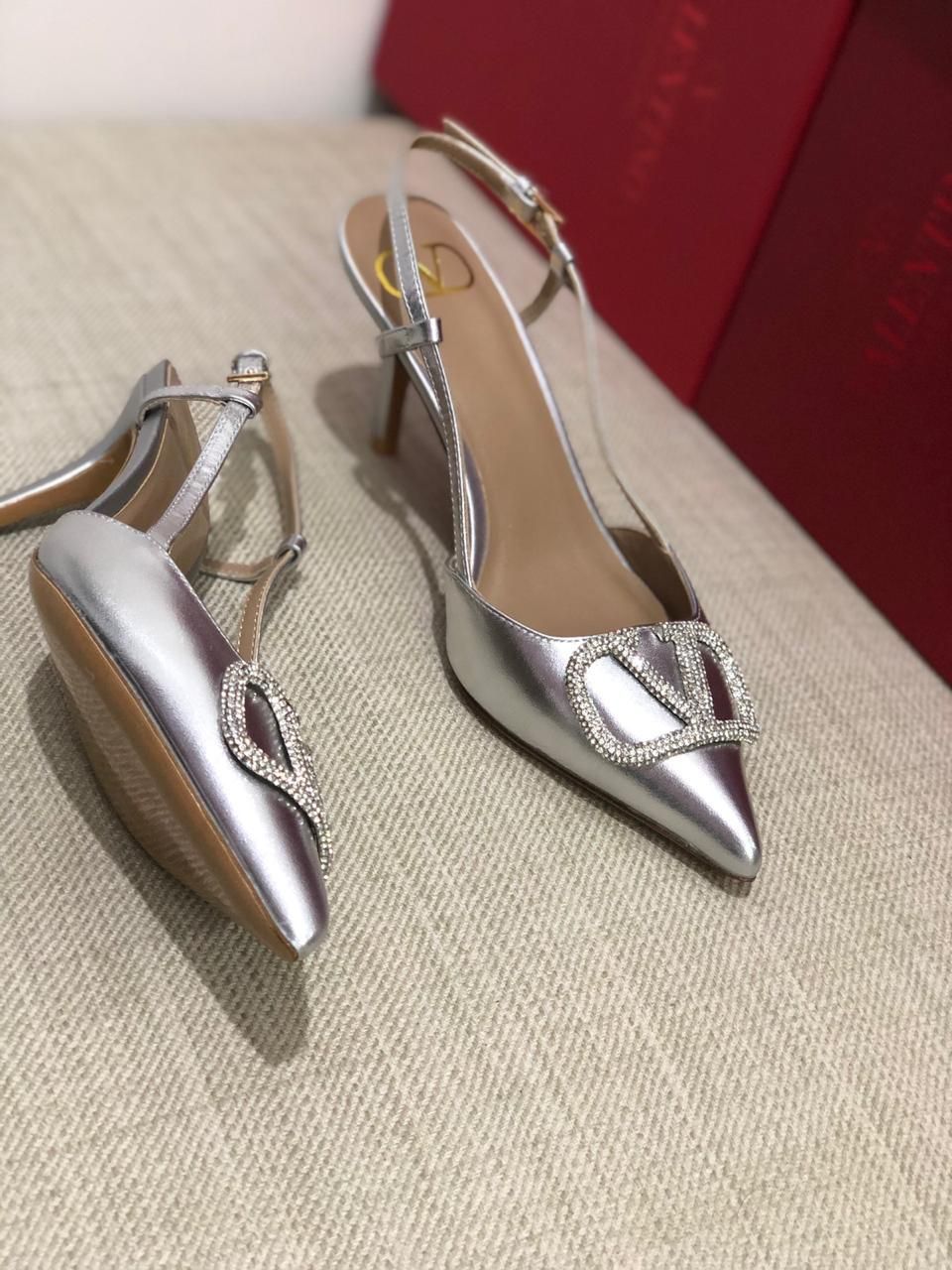 Stylish Silver Slingback Heels with Buckle