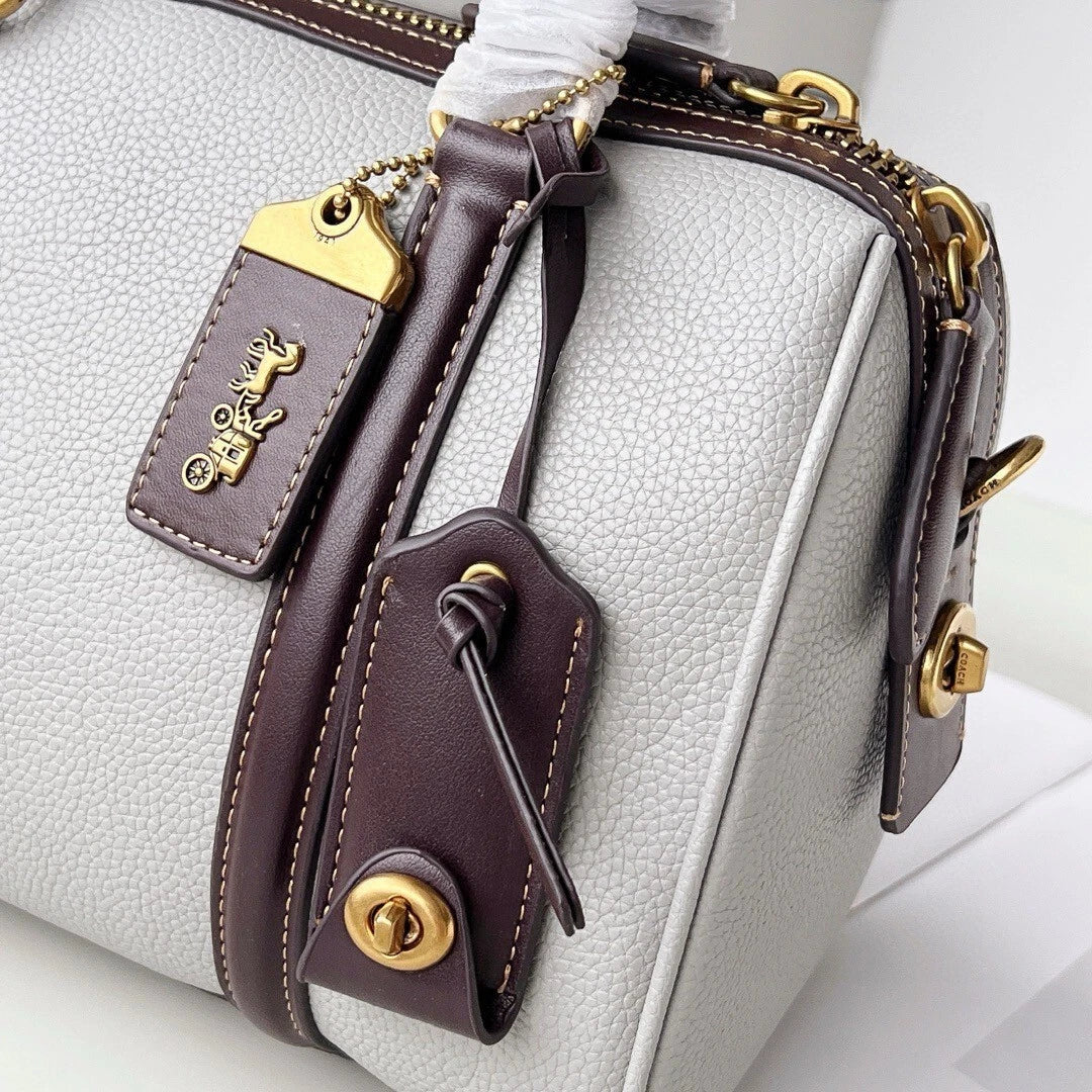 Coach Ruby Satchel Leather Shoulder Handbag Gray Gold
