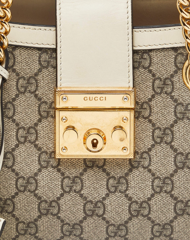 Gucci Beige/Off White GG Supreme Canvas and Leather Small Padlock Tote