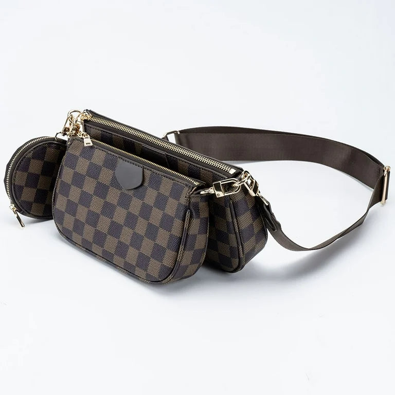 BUTIED Women Checkered Crossbody Leather Shoulder Handbags, Brown