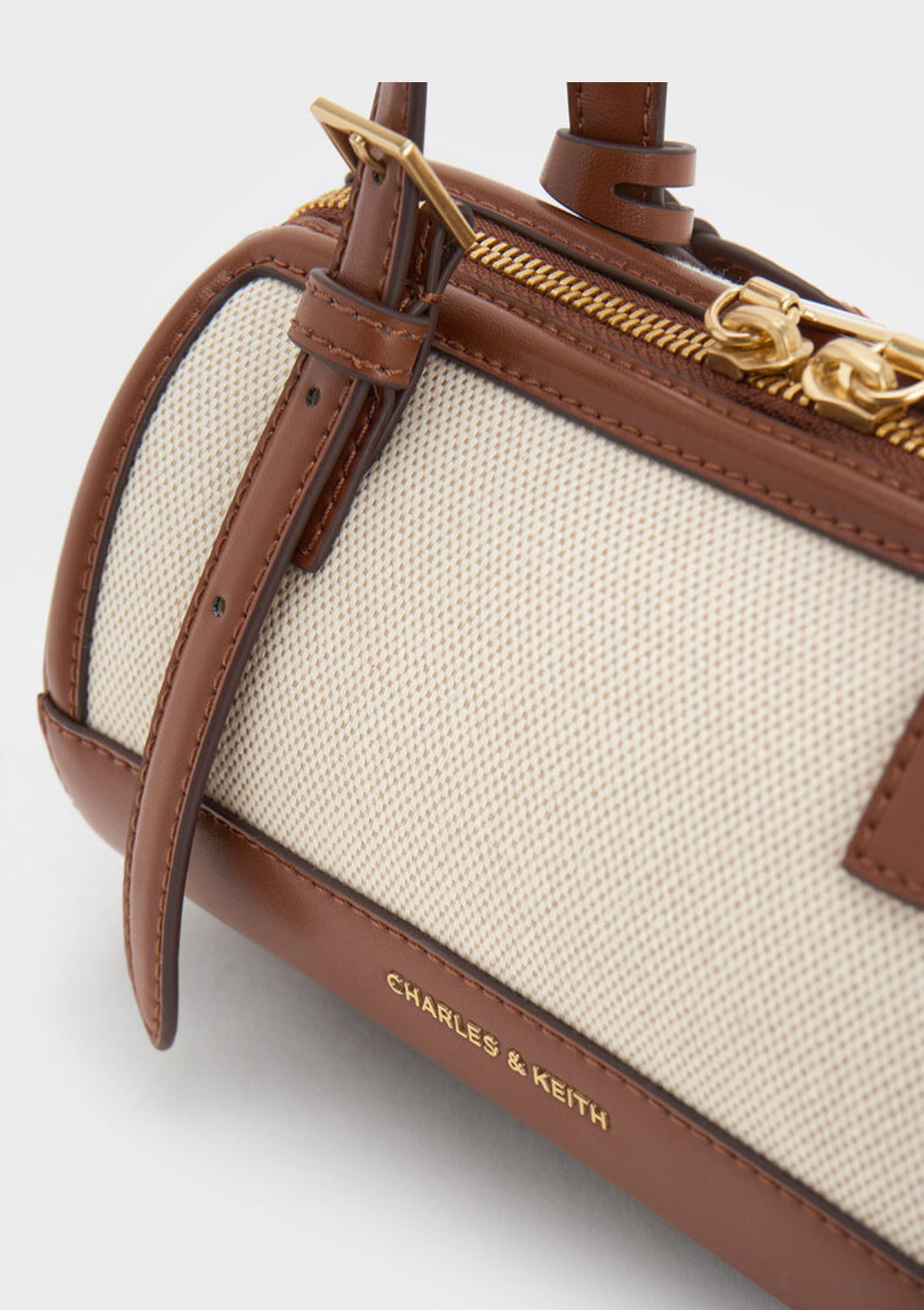 Charles & Keith Enola Canvas Two-Tone Bowling Bag - Chocolate