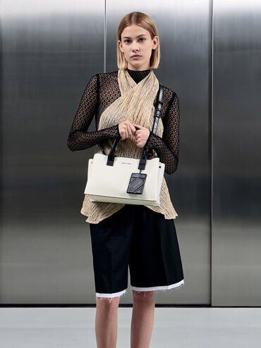 Charles & Keith Cameron Double Top Handle Bag - White