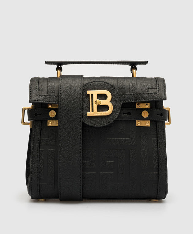 Balmain B-Buzz monogram embossed black leather satchel bag