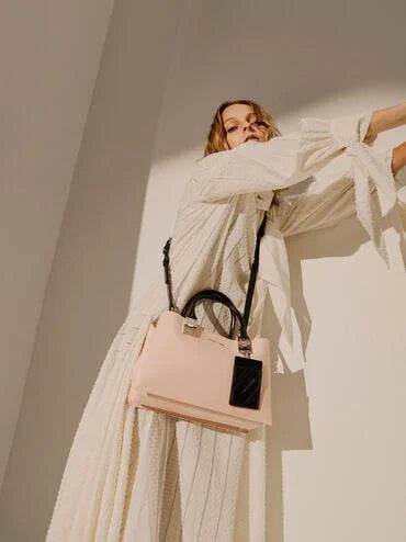 Charles & Keith Cameron Double Top Handle Bag - Pink