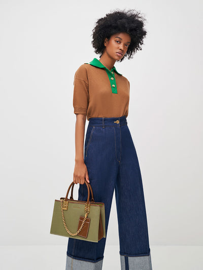 Charles & Keith Large Double Handle Canvas Handbag - Avocado hover