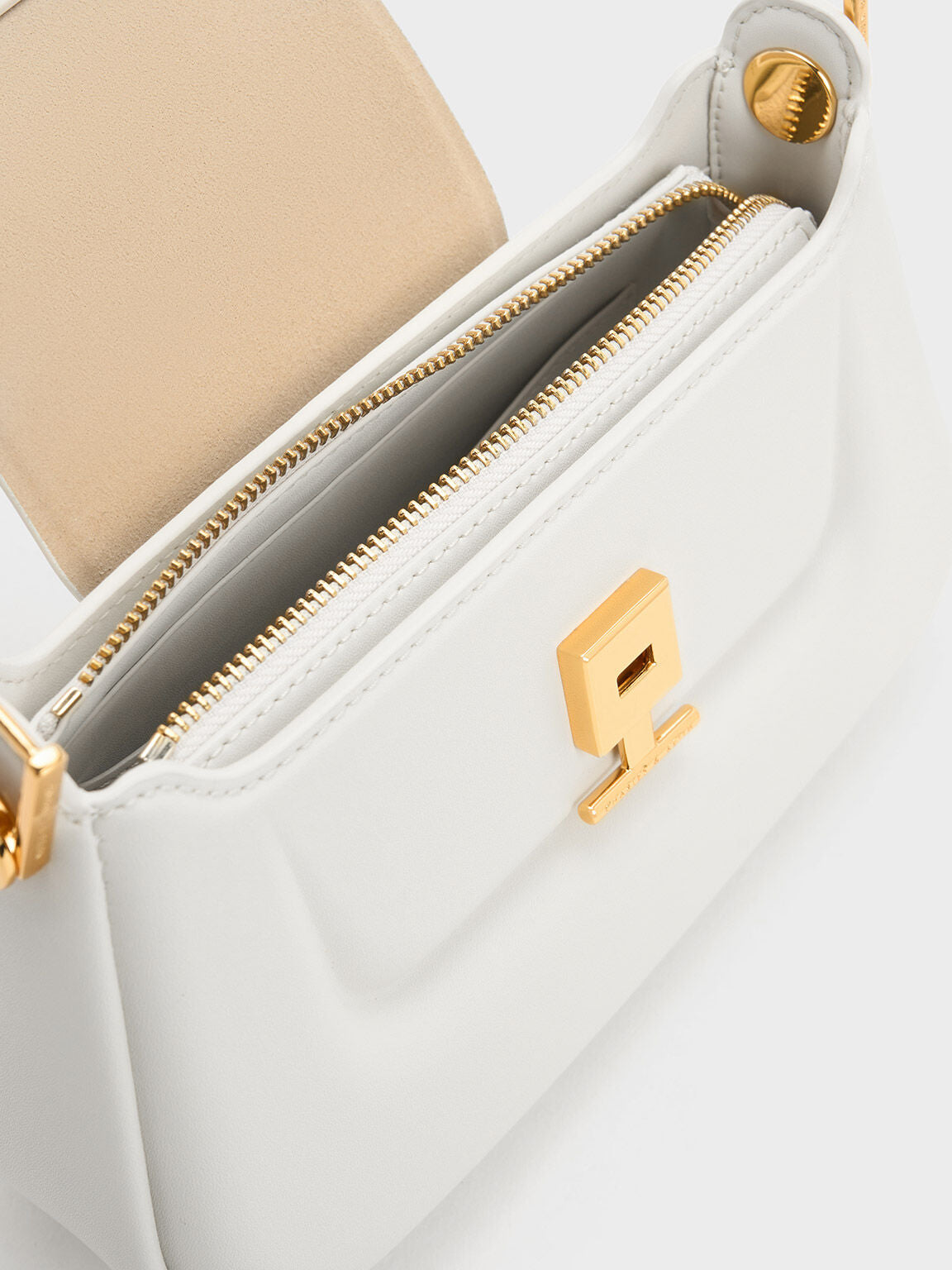 CHARLES & KEITH Koa Push-Lock Top Handle Bag - White