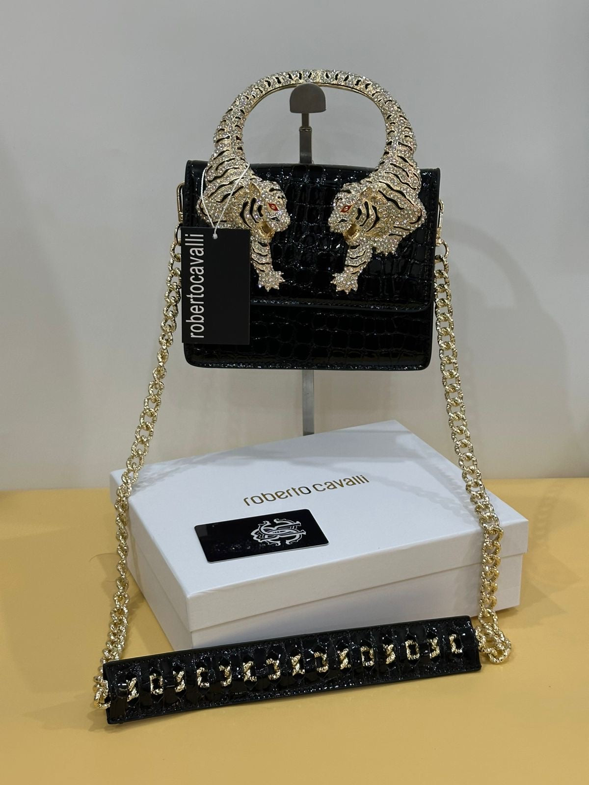 Luxury Croc-Textured Mini Handbag with Gold Tiger Handle – Maroon