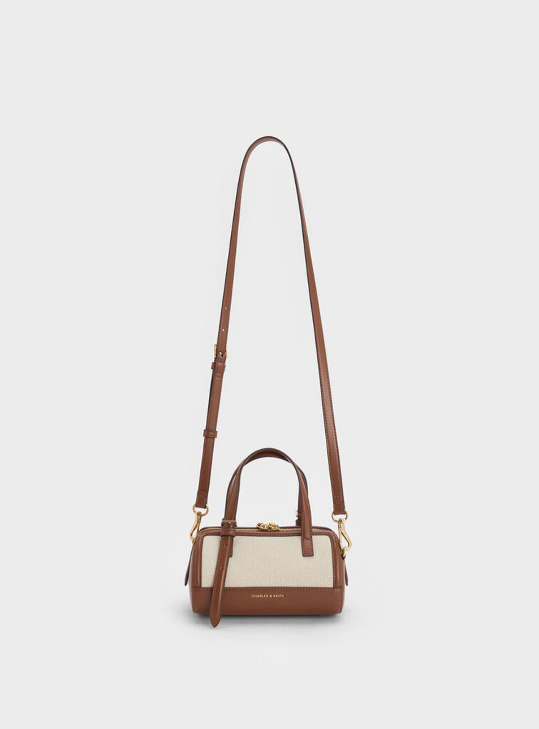 Charles & Keith Enola Canvas Two-Tone Bowling Bag - Chocolate