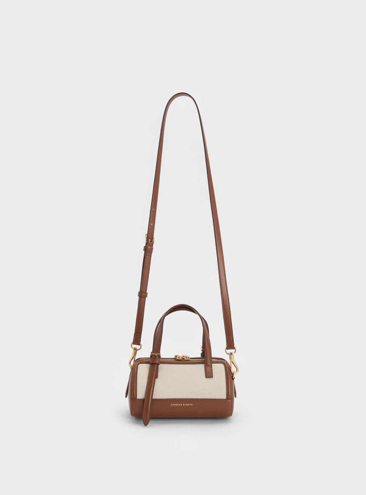 Charles & Keith Enola Canvas Two-Tone Bowling Bag - Chocolate