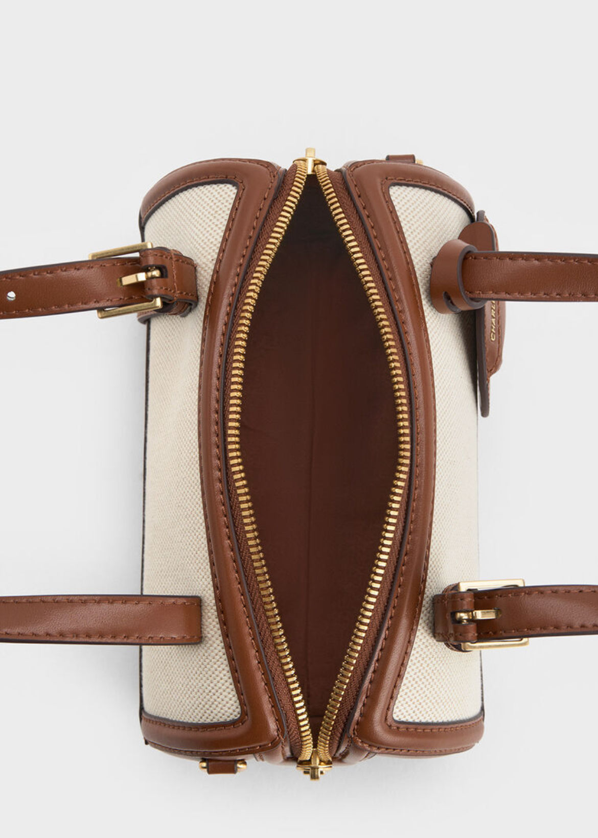 Charles & Keith Enola Canvas Two-Tone Bowling Bag - Chocolate