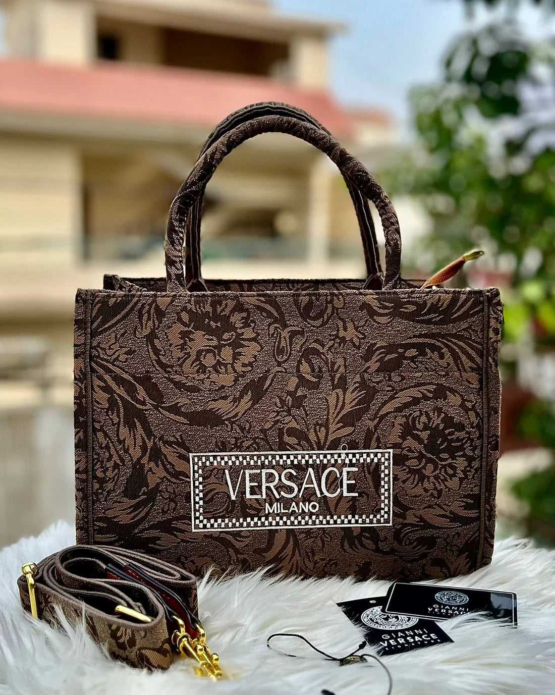 Versace Embroidered Handbag For Women (Brown)