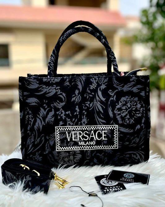 Versace Embroidered Handbag For Women (Black)