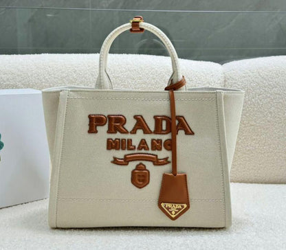 Prada Linen Blend Tote Bag for Women (Brown)