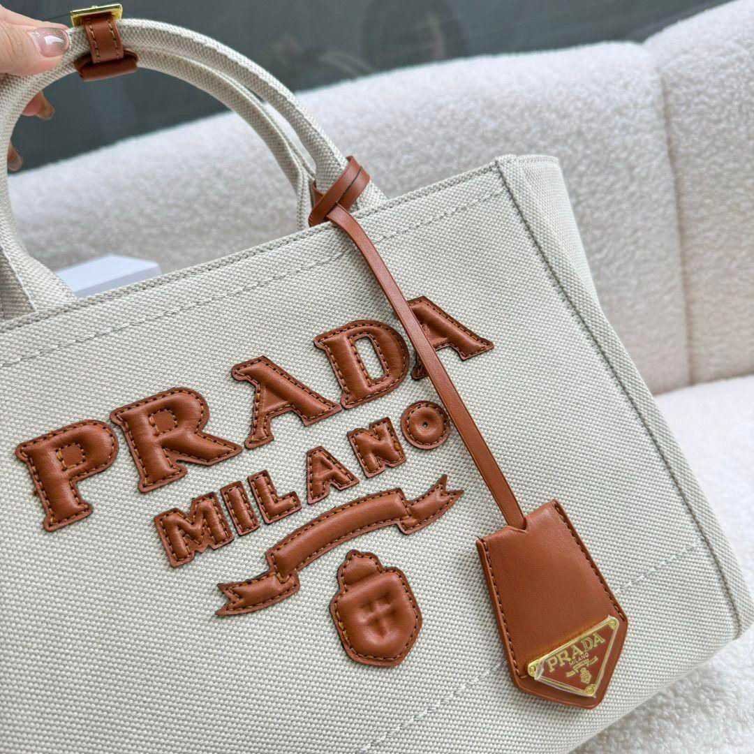 Prada Linen Blend Tote Bag for Women (Brown)