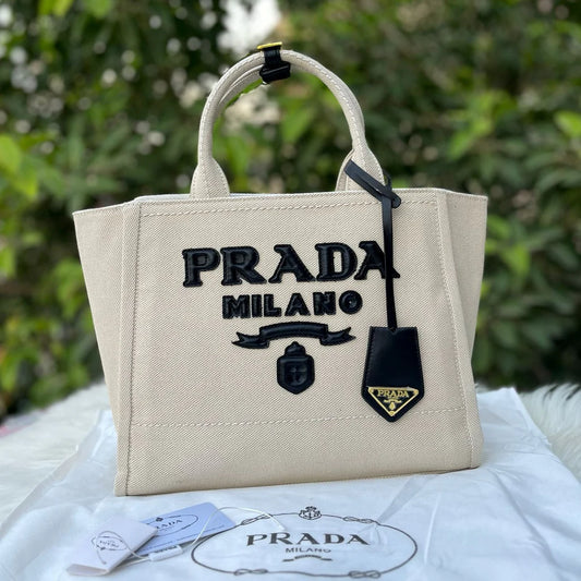 Prada Linen Blend Tote Bag for Women (Black)