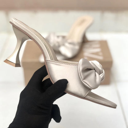 Zara Bow Heels Women’s Footwear (silver/white)