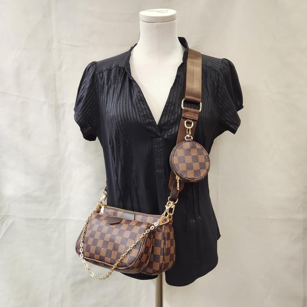 BUTIED Women Checkered Crossbody Leather Shoulder Handbags, Brown