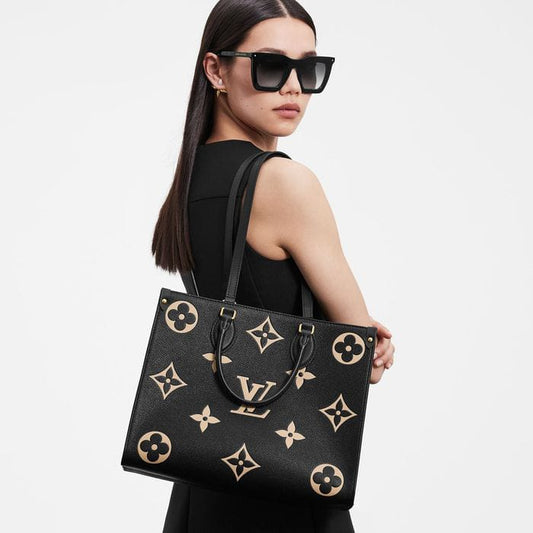 Louis Vuitton Onthego Black Medium Tote Bag for Women (Black/White)