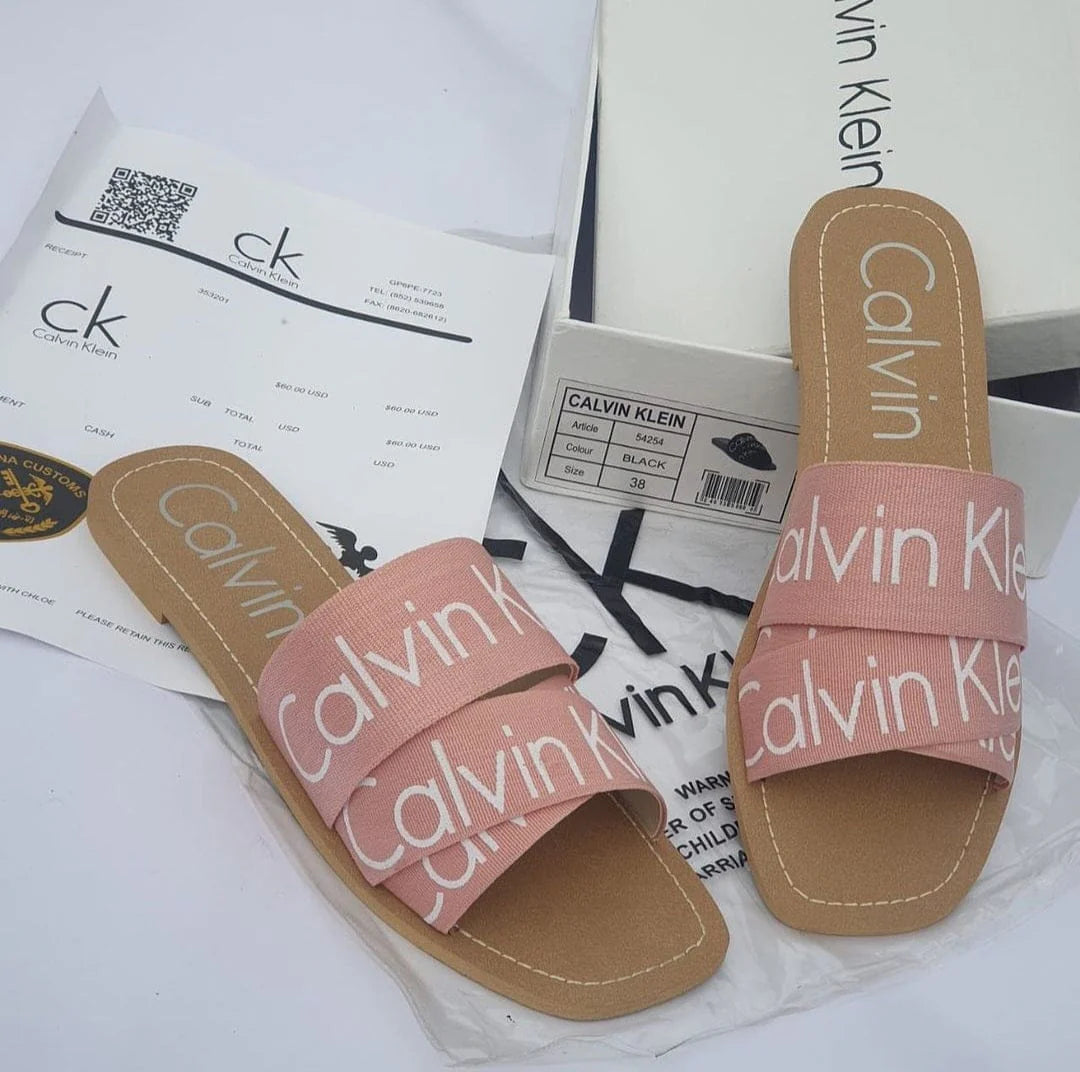 Calvin Klein Flat Slippers Women’s Footwear (Pink/Brown)