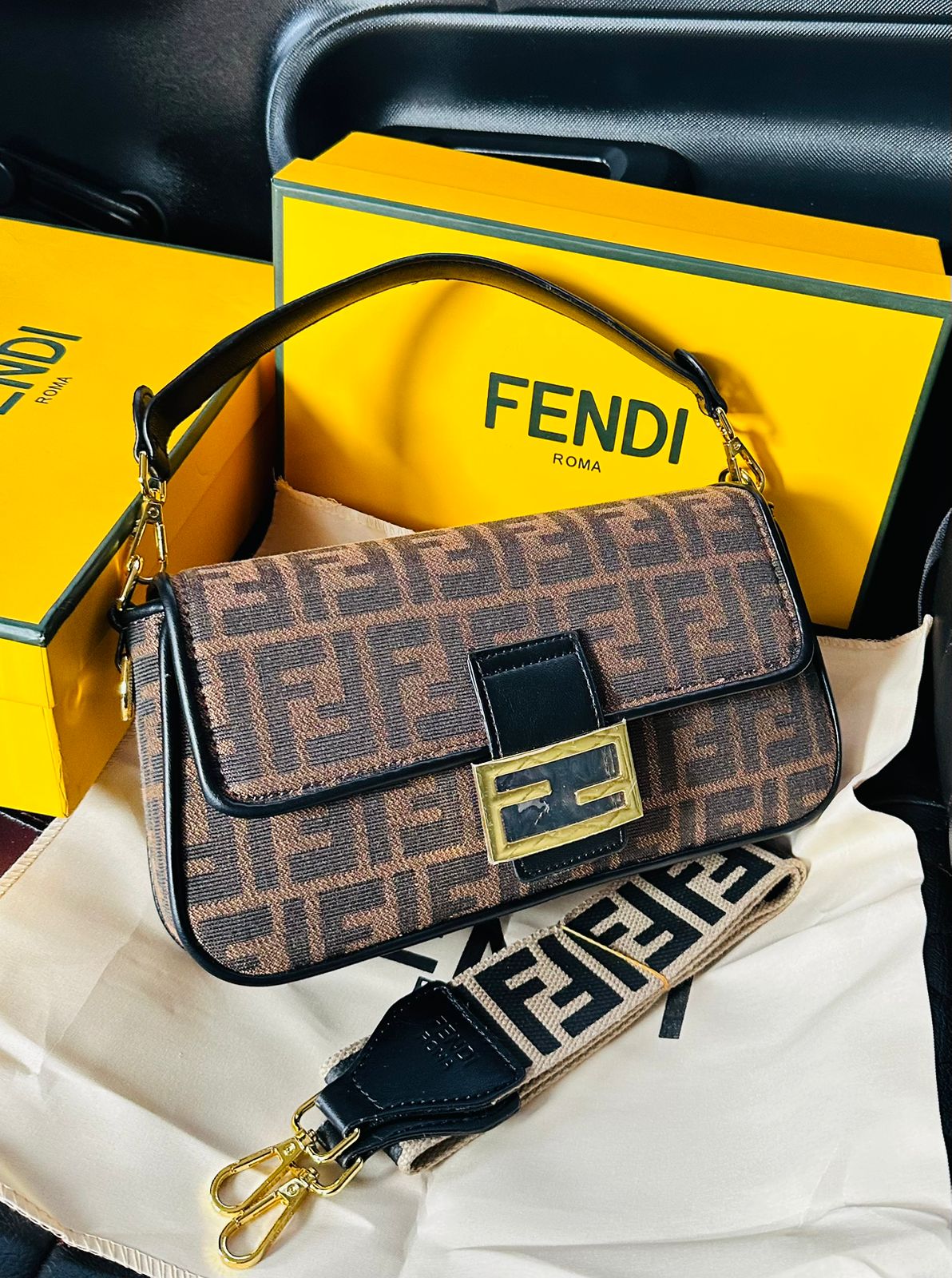 FENDI Baguette FF jacquard fabric bag
