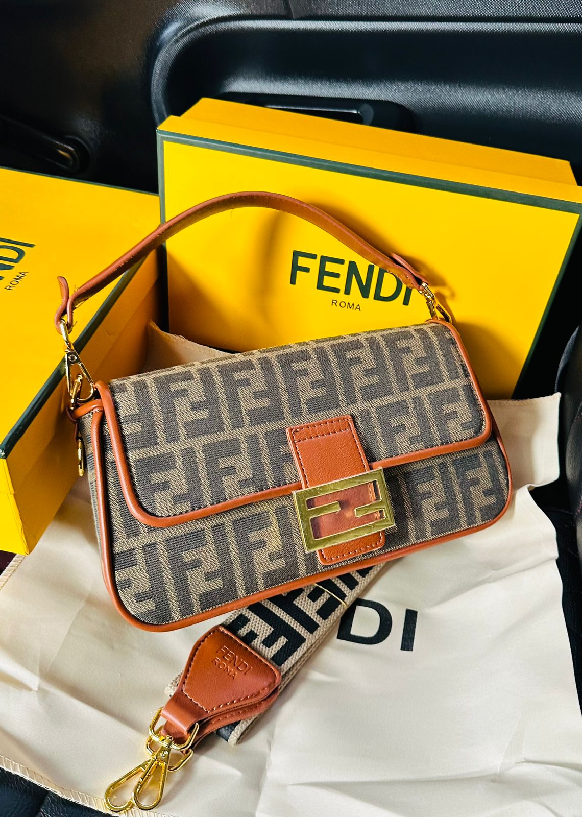 FENDI Baguette FF jacquard fabric bag