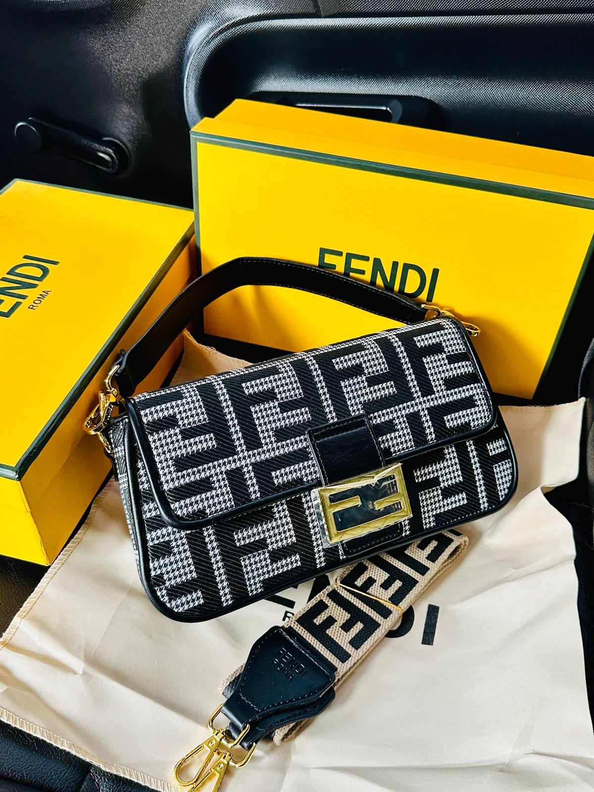 FENDI Baguette FF jacquard fabric bag