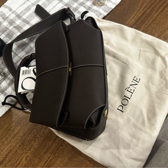 Polene Mokki Edition Textured Black with Ecru Stitching