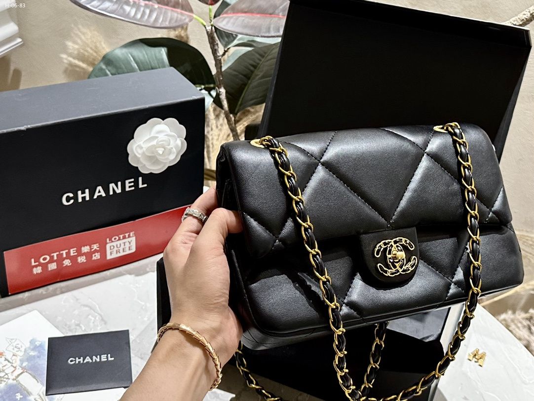 Chanel 19 Double Flap Bag in Shiny Lambskin with Gold & Ruthenium Hardware
