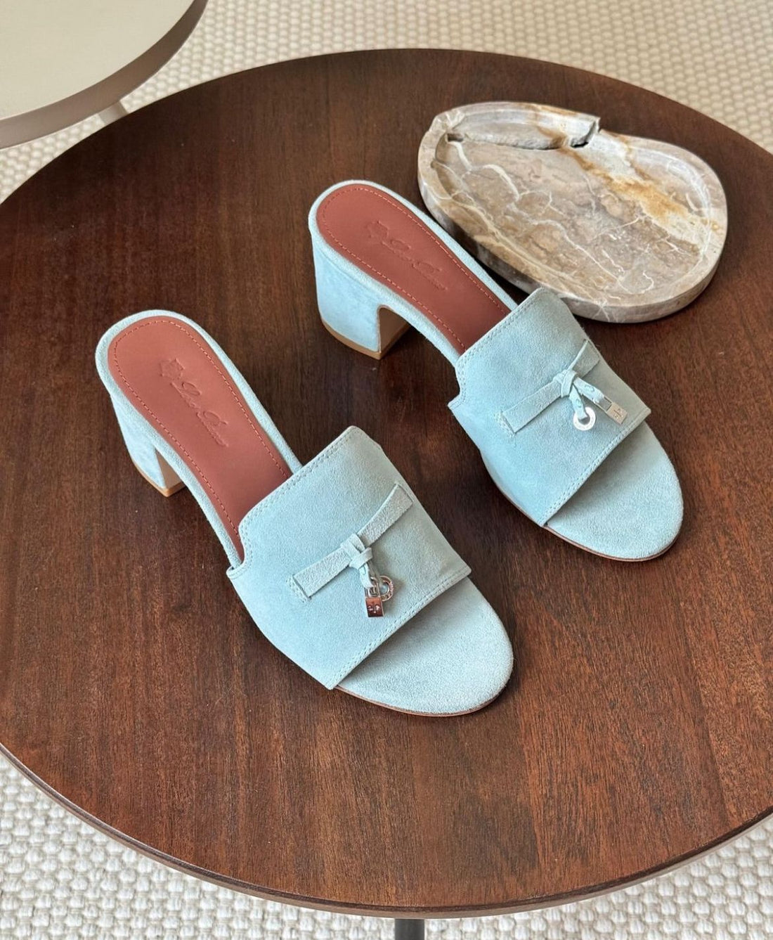 Loro Piana Women's Blue Summer Charms Suede Mules