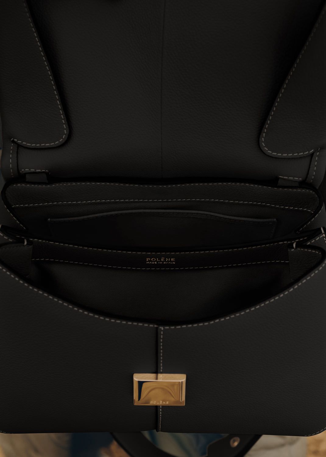 POLÈNE Mokki Edition Textured Black with Ecru Stitching