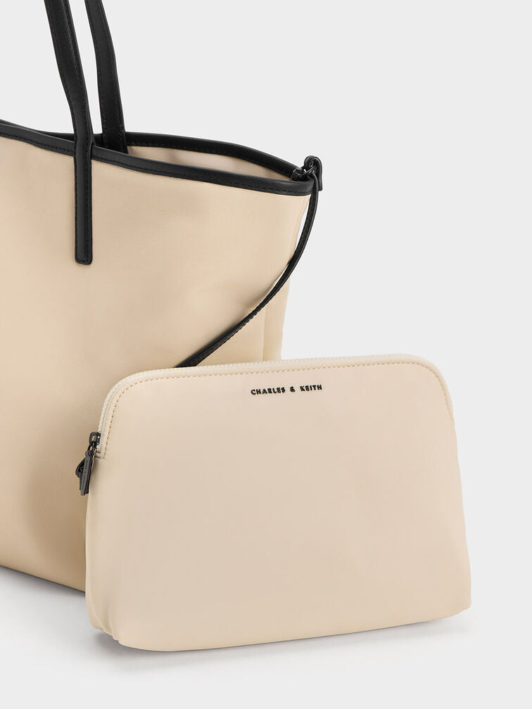 Front view of Sianna Tote Bag in elegant beige color