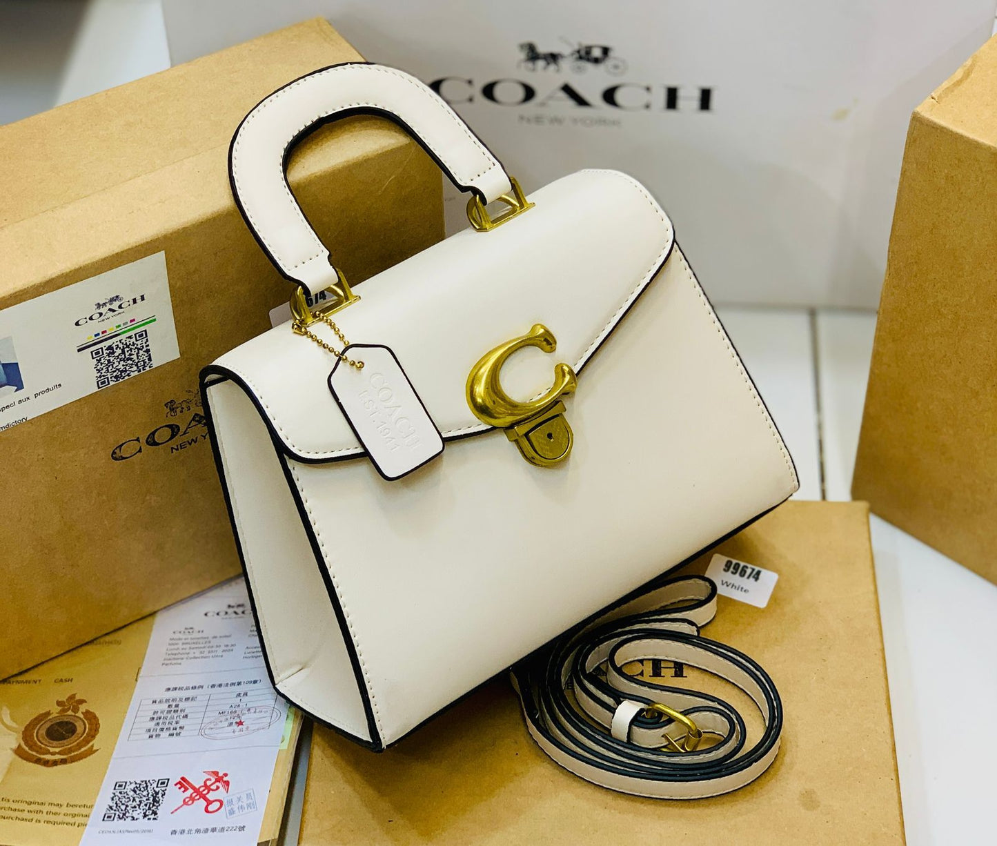 Coach Sammy Top Handle Bag White Leather Satchel Bag