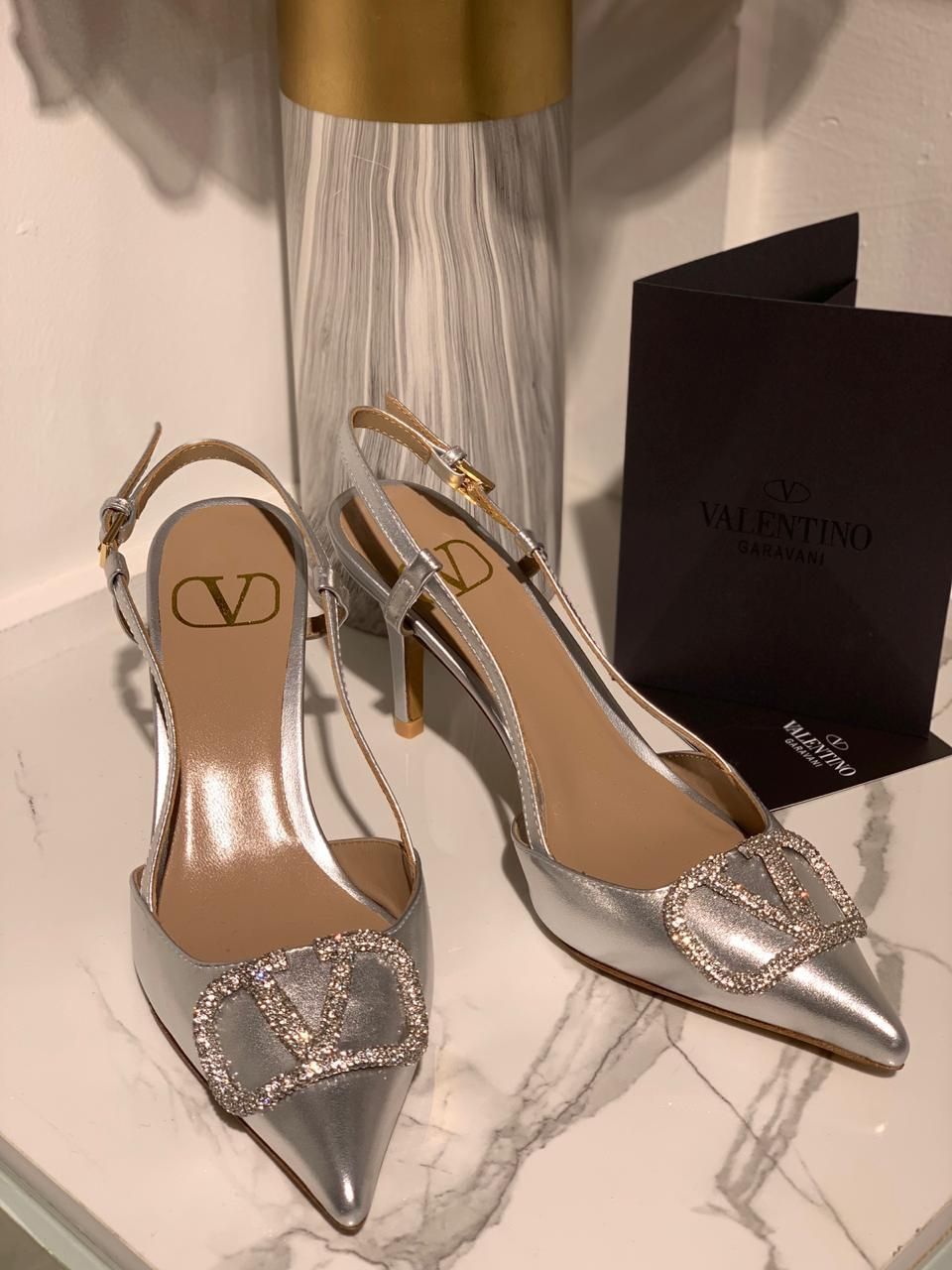 Stylish Silver Slingback Heels with Buckle
