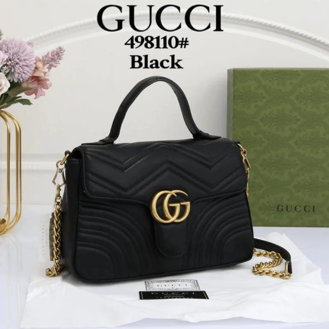 Gucci GG Marmont Khaki Handbag with Gold Logo – Chic Luxury Designer Bag for Women.