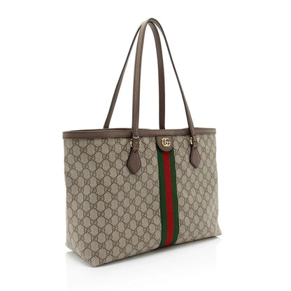 Side view of GUCCI leather tote bag, a luxury handbag perfect for everyday use with a sleek design.