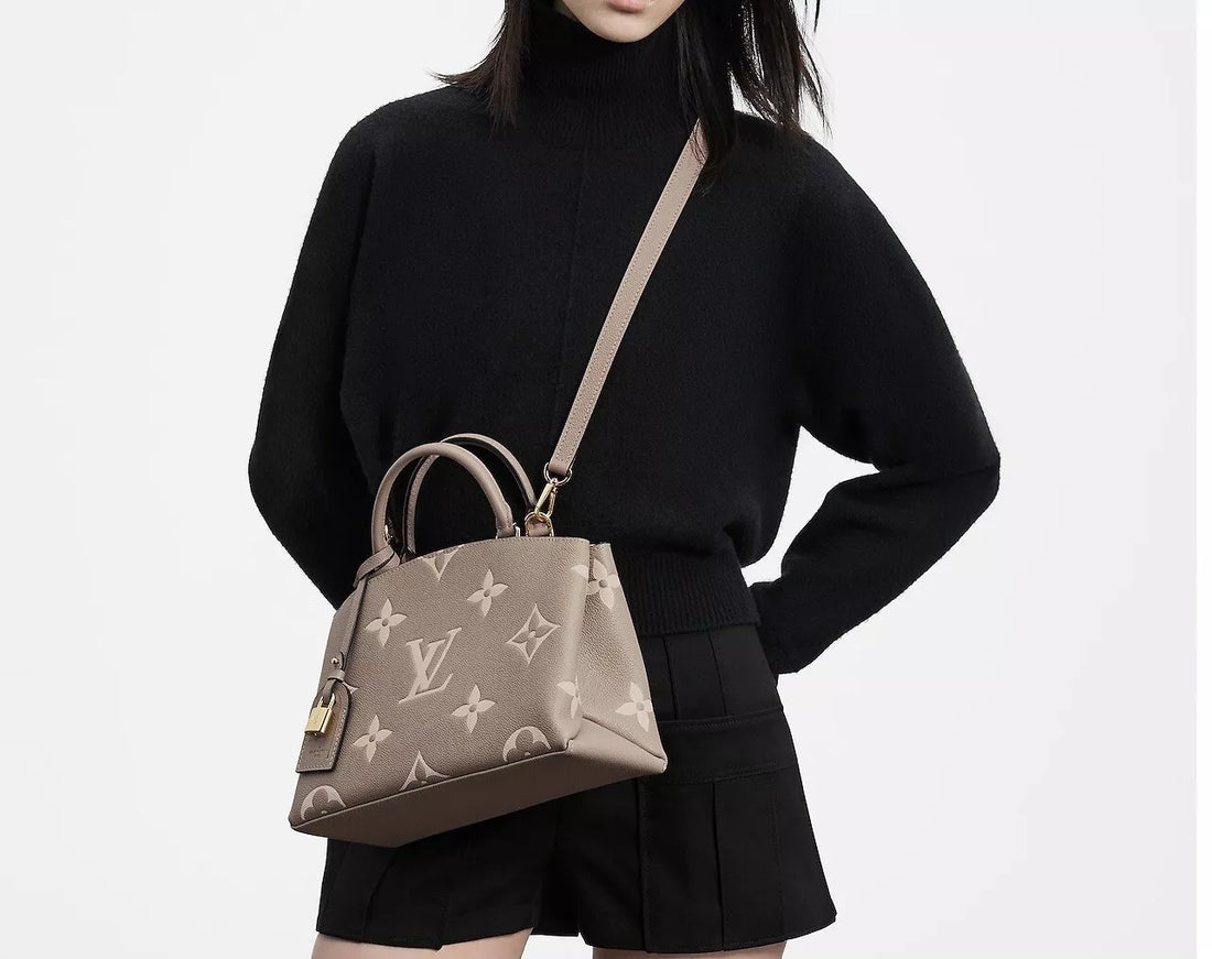 Front view of Louis Vuitton Petit Palais Handbag featuring classic monogram canvas and leather trim