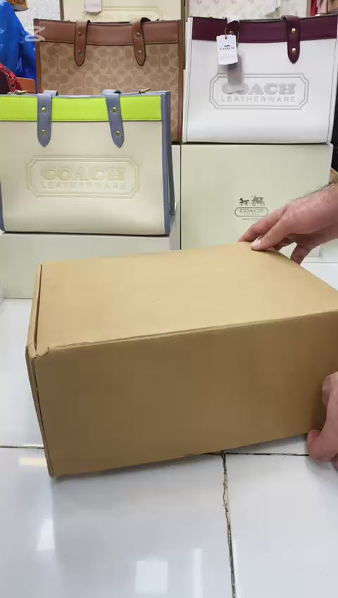 Video showcasing the Coach Field Tote 22 in Colorblock with Coach badge, highlighting its sleek design, spacious interior, and premium leather craftsmanship.