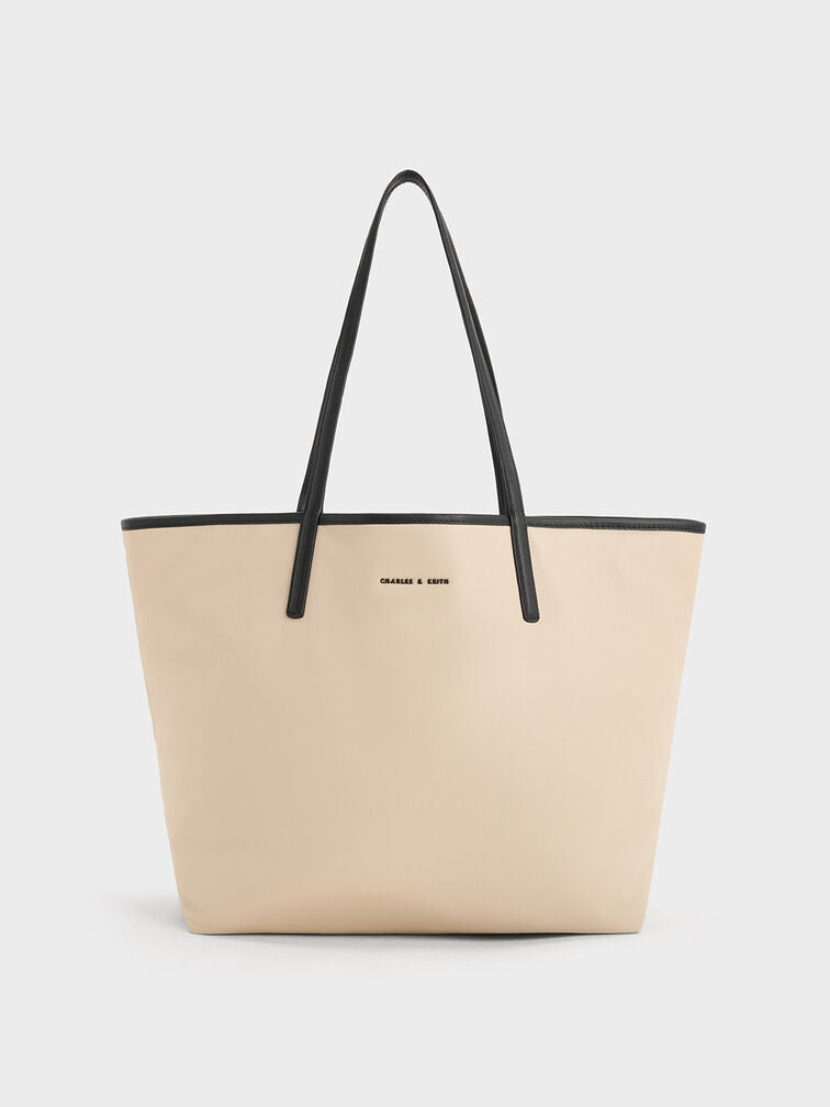 Front view of Sianna Tote Bag in elegant beige color