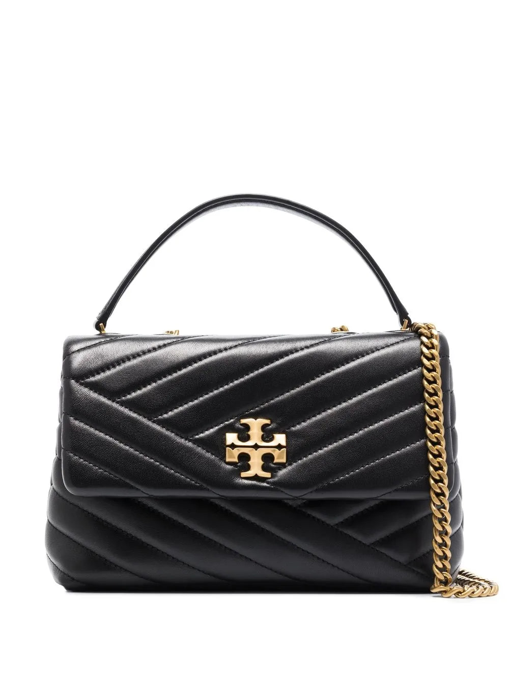 Tory Burch Small Kira Chevron Convertible Shoulder Bag – elegant quilted leather handbag with gold-tone chain strap and signature logo clasp.