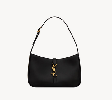 YSL Crocodile Texture Hobo Bag in black leather with crocodile-embossed design and gold hardware for a luxurious look.